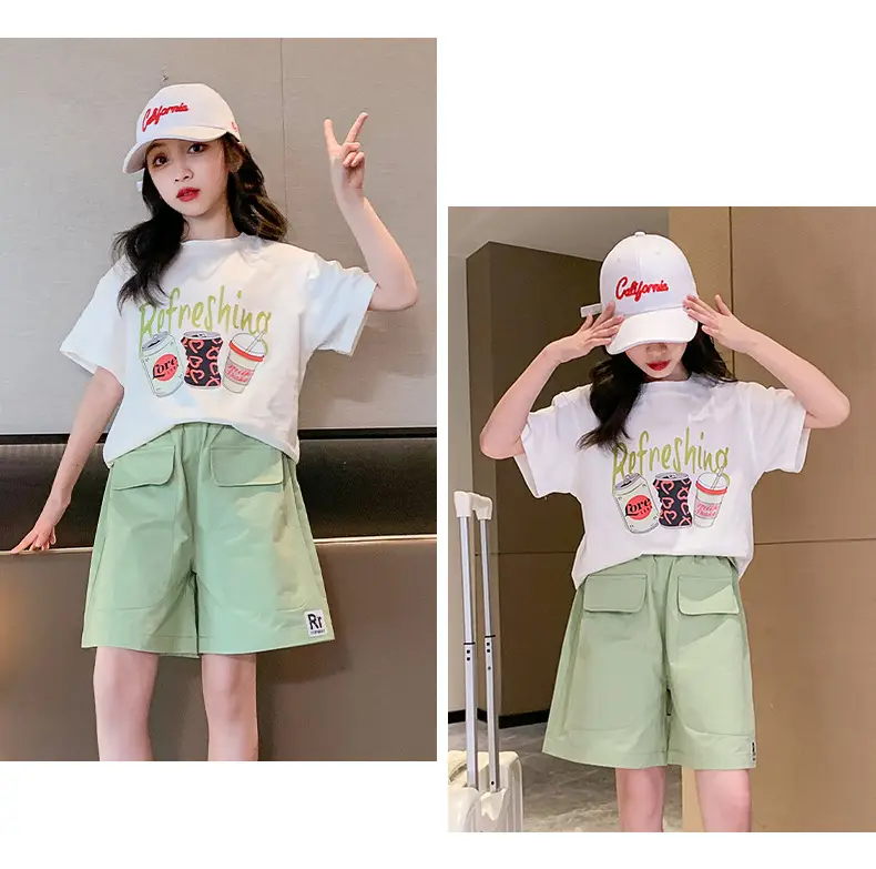 Girls Summer 2-Piece Short Sleeve Shorts Set Mint Green — feature 15
