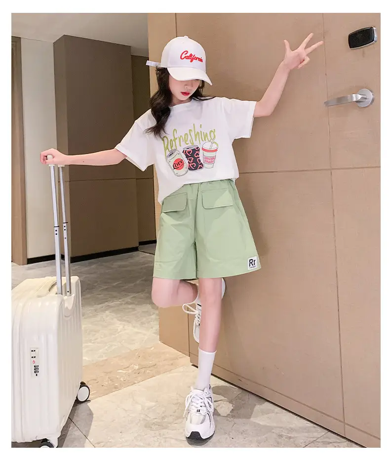 Girls Summer 2-Piece Short Sleeve Shorts Set Mint Green — feature 16