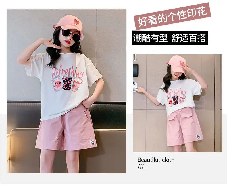 Girls Summer 2-Piece Short Sleeve Shorts Set Mint Green — feature 2