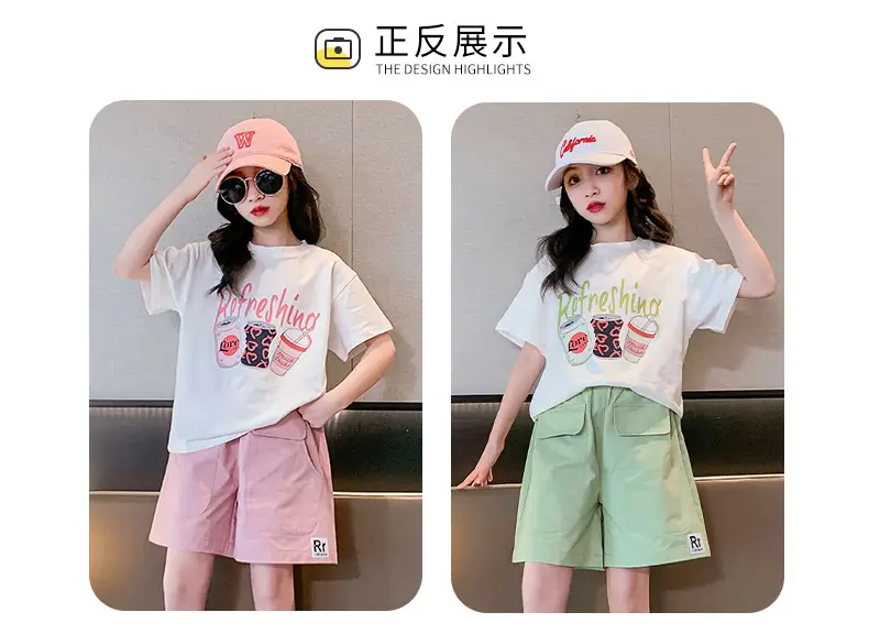 Girls Summer 2-Piece Short Sleeve Shorts Set Mint Green — feature 7