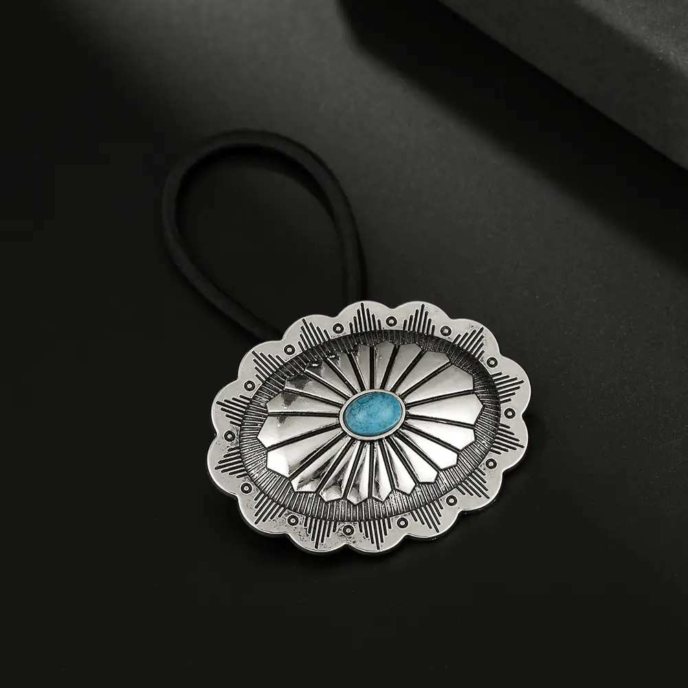 Turquoise Flower Hair Ring with Denim Rope - Image 8