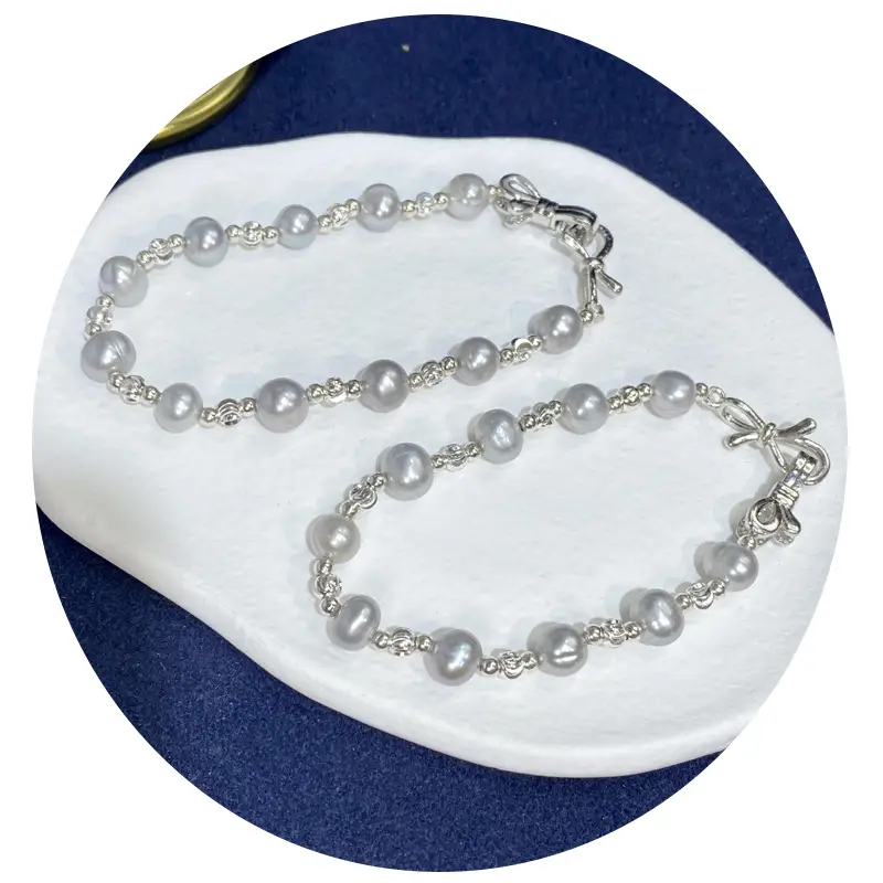 18K Gold-Filled Pearl Bracelet for Women Gray