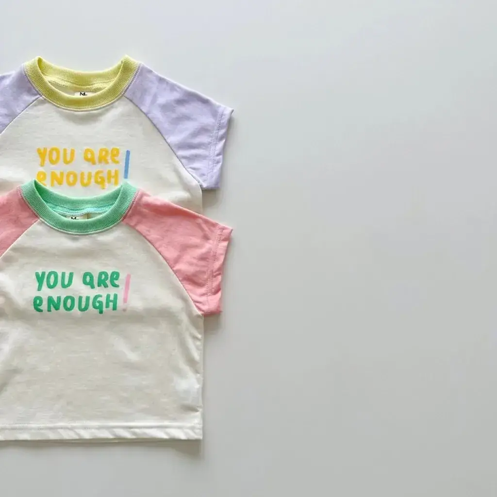Korean-style Ins Baby Summer Three Color Letter Top Round Neck Set - Image 5