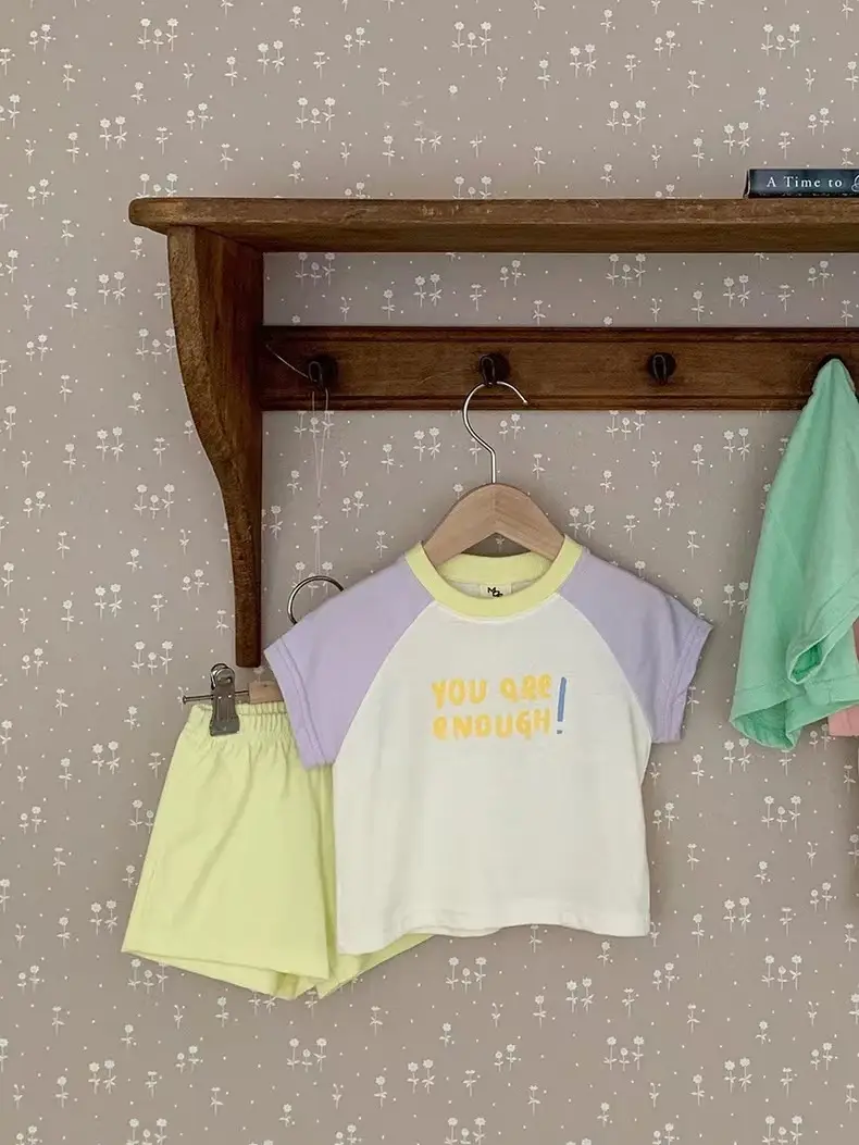 Korean-style Ins Baby Summer Three Color Letter Top Round Neck Set — feature 5