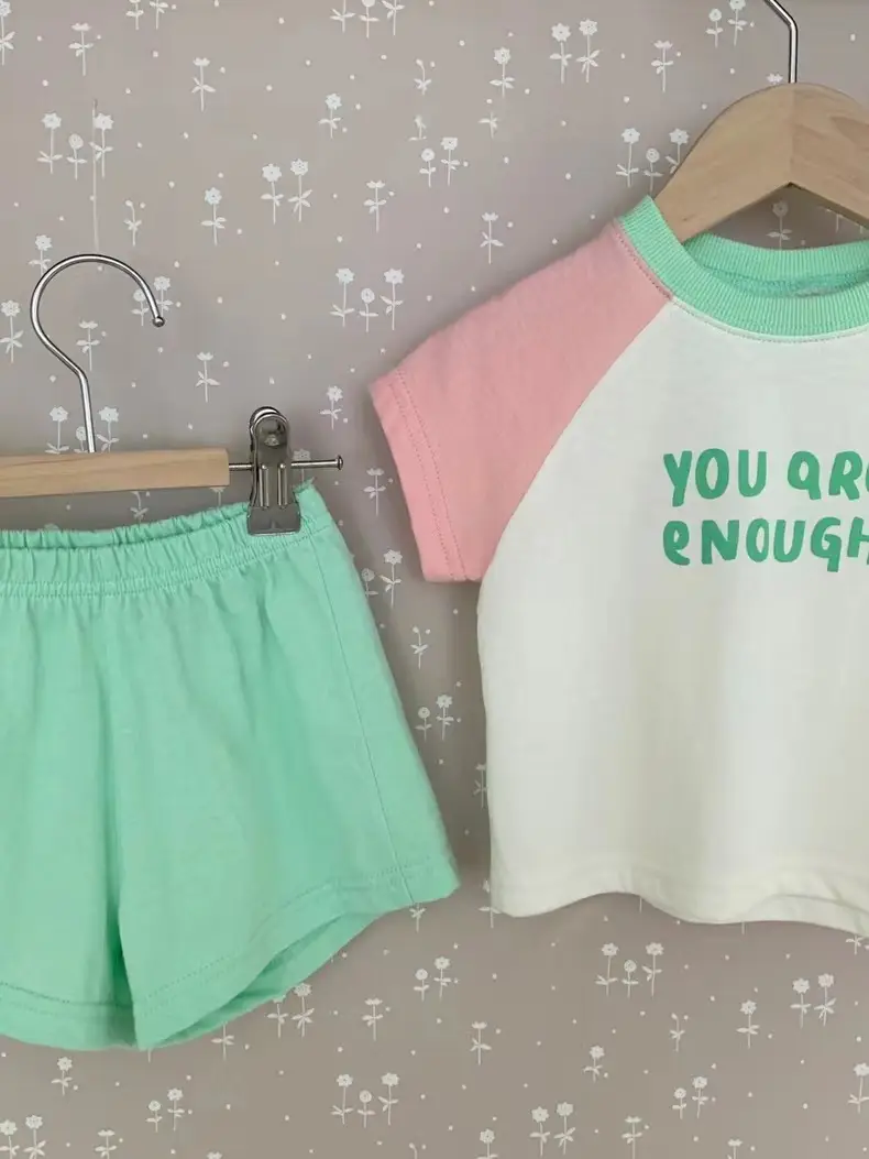 Korean-style Ins Baby Summer Three Color Letter Top Round Neck Set — feature 6