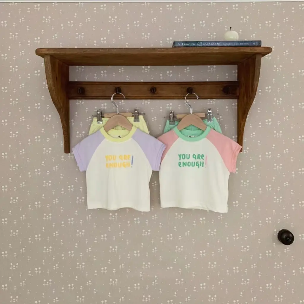 Korean-style Ins Baby Summer Three Color Letter Top Round Neck Set — feature 8