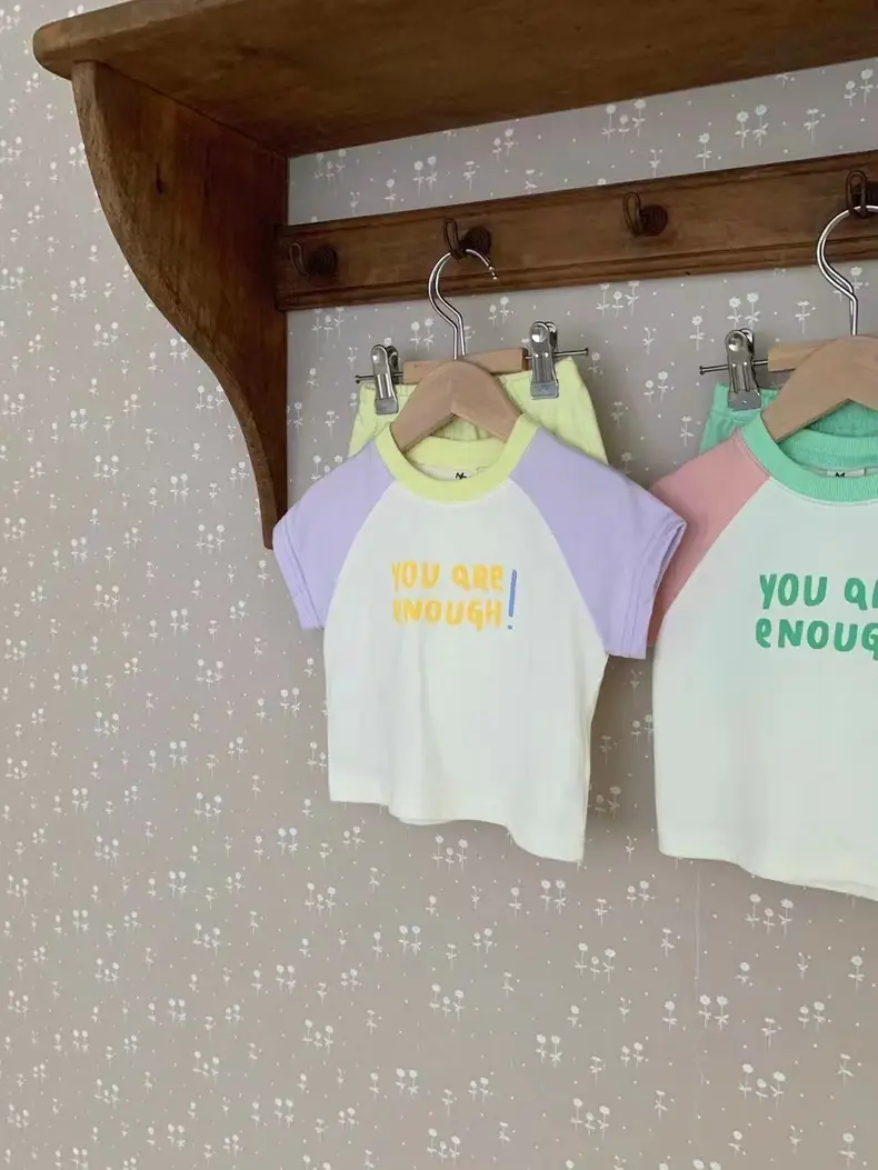 Korean-style Ins Baby Summer Three Color Letter Top Round Neck Set — feature 9