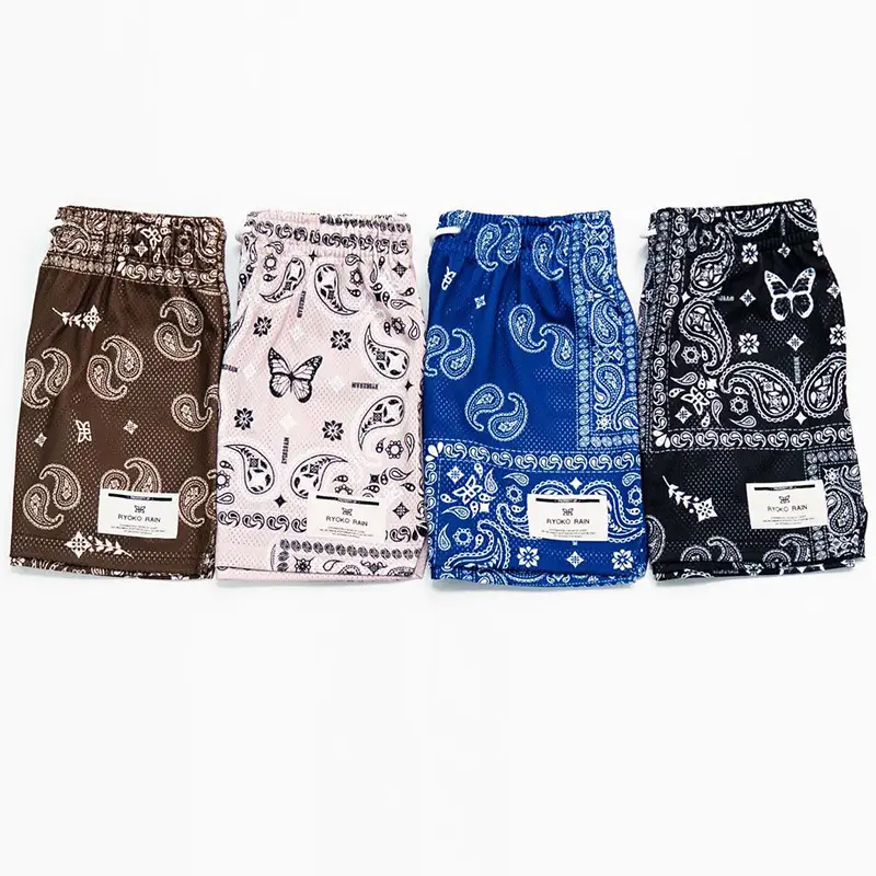 Brown Paisley Drawstring Shorts for Men Women Large - Image 8