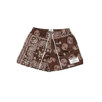 Brown Paisley Drawstring Shorts for Men Women Large - Image 12