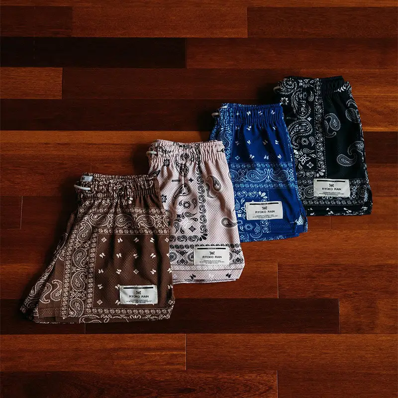 Brown Paisley Drawstring Shorts for Men Women Large — feature 12