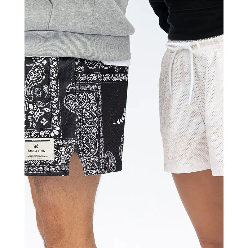 Brown Paisley Drawstring Shorts for Men Women Large — feature 22