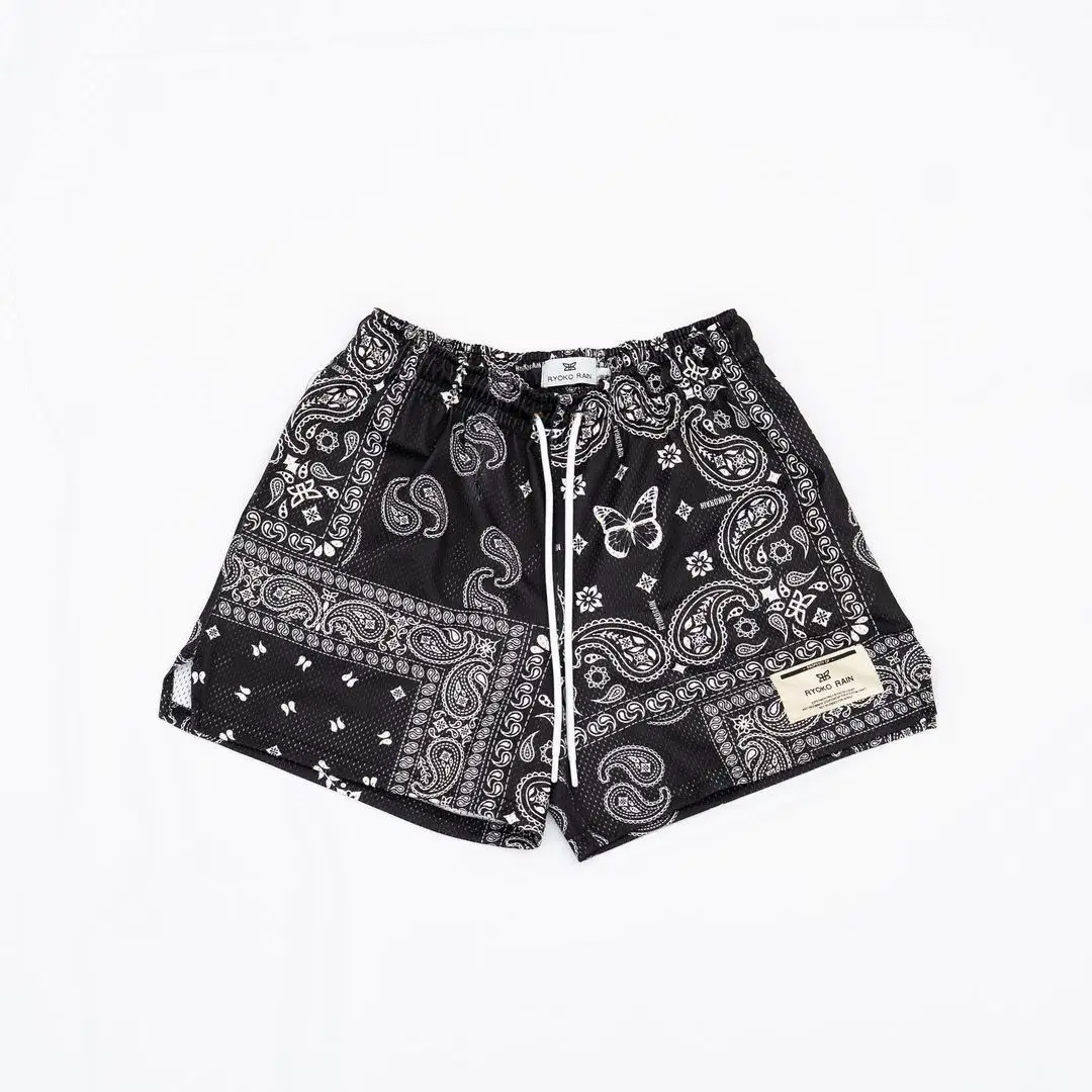Brown Paisley Drawstring Shorts for Men Women Large — feature 4