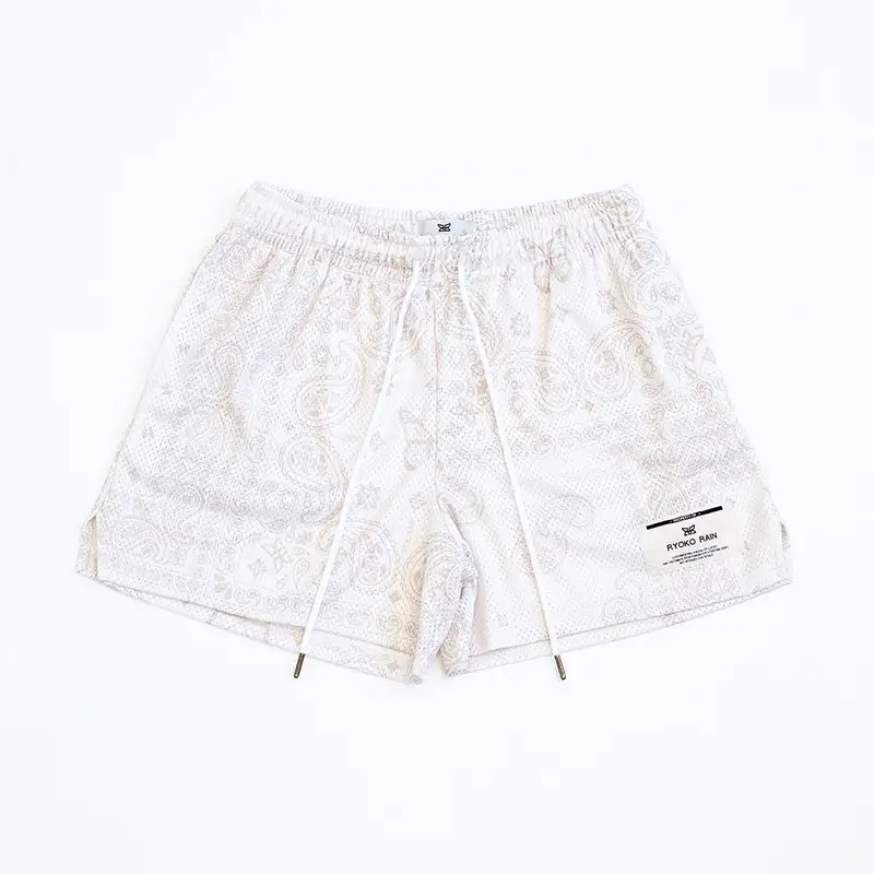 Brown Paisley Drawstring Shorts for Men Women Large — feature 5