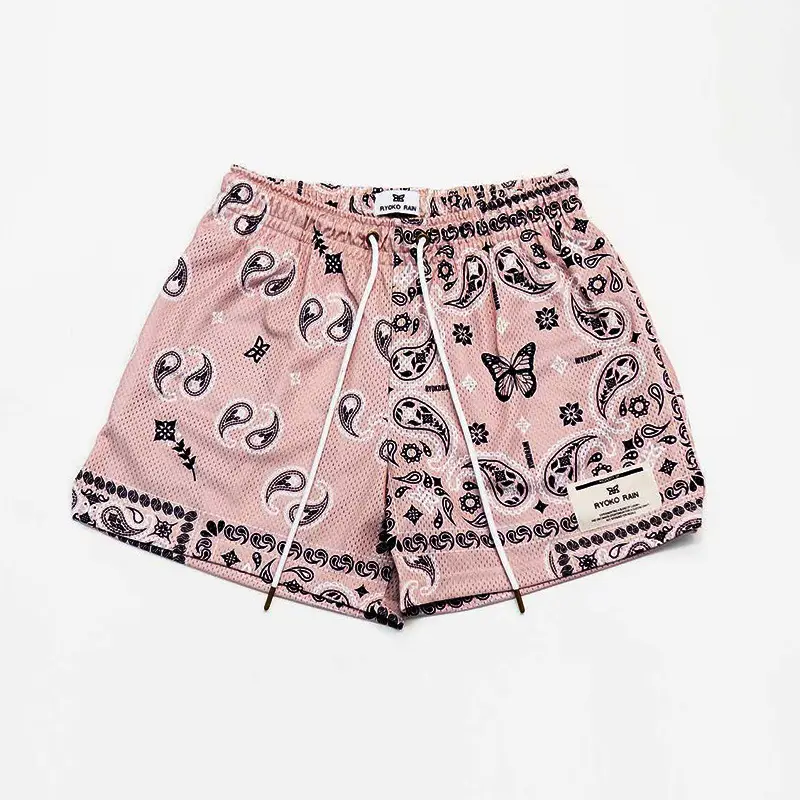 Brown Paisley Drawstring Shorts for Men Women Large — feature 7