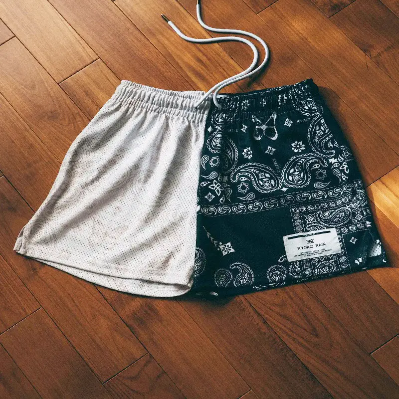 Brown Paisley Drawstring Shorts for Men Women Large — feature 9
