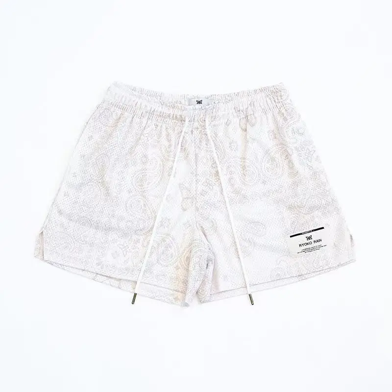 Brown Paisley Drawstring Shorts for Men Women Large - Image 5
