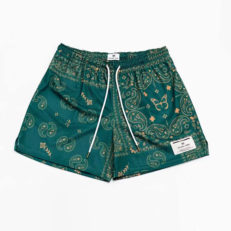 Brown Paisley Drawstring Shorts for Men Women Large - Image 6