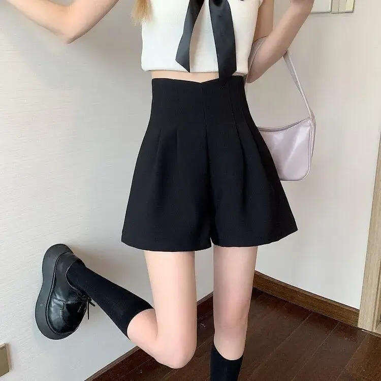 Women Black Wide Leg High Waist Shorts Set - Image 3