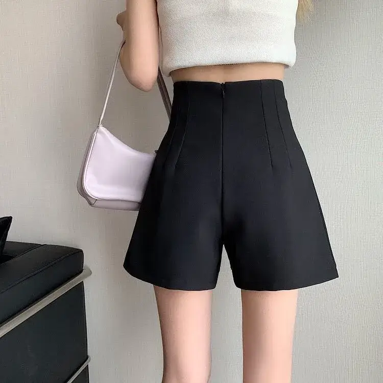 Women Black Wide Leg High Waist Shorts Set — feature 6