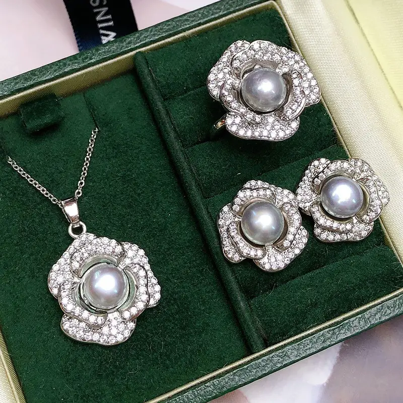 Freshwater Pearl Necklace Set 3-Piece Elegant Jewelry - Image 5