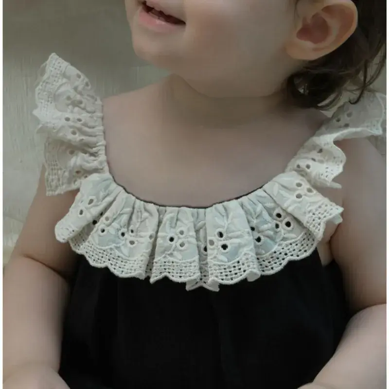 Baby Girl's Lace One-Piece Nightwear Set Black & Cream