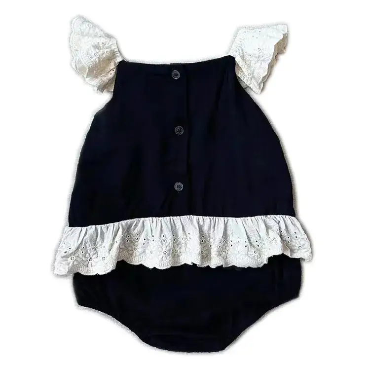 Baby Girl's Lace One-Piece Nightwear Set Black & Cream
