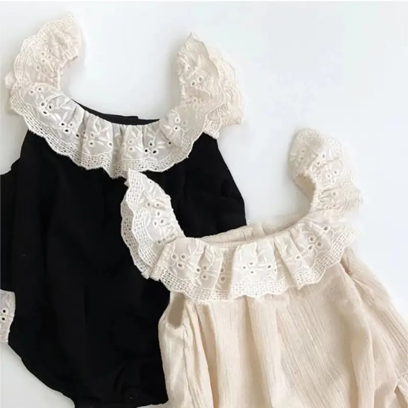 Baby Girl's Lace One-Piece Nightwear Set Black & Cream — feature 10