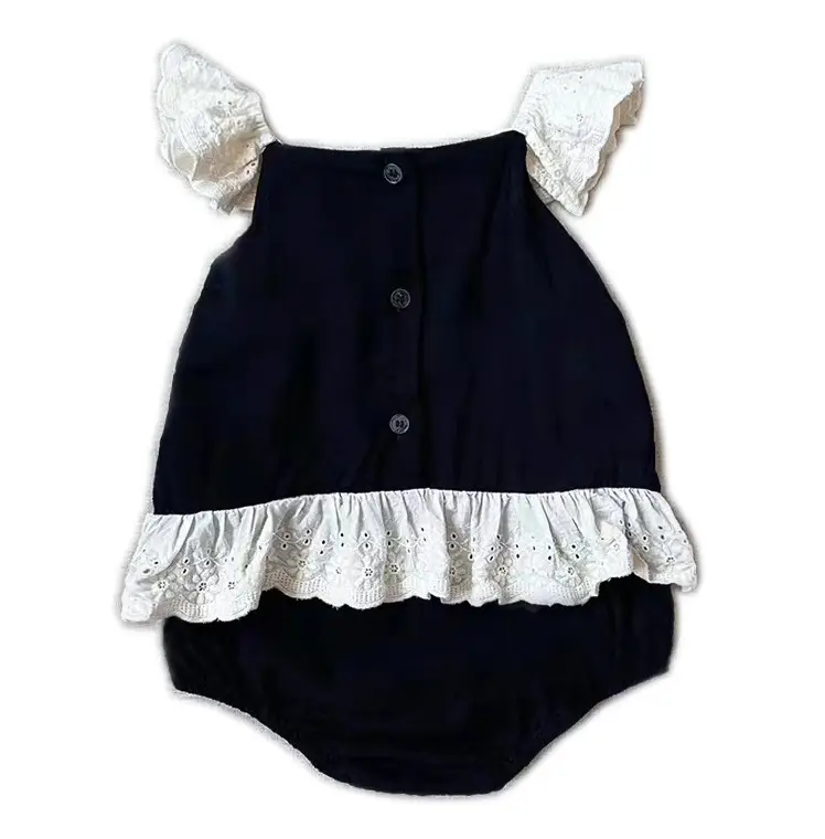 Baby Girl's Lace One-Piece Nightwear Set Black & Cream — feature 11
