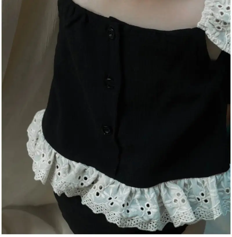 Baby Girl's Lace One-Piece Nightwear Set Black & Cream — feature 2