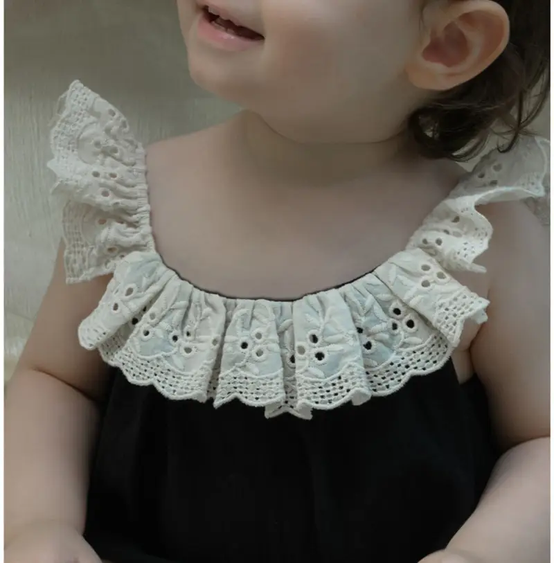 Baby Girl's Lace One-Piece Nightwear Set Black & Cream — feature 5