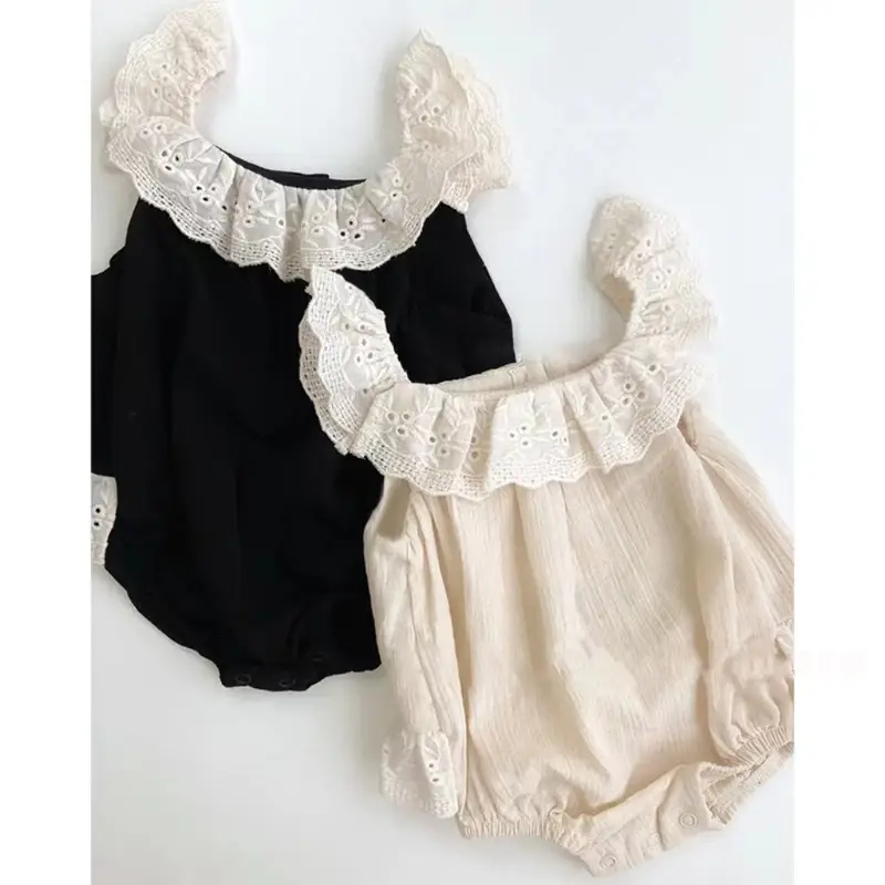 Baby Girl's Lace One-Piece Nightwear Set Black & Cream — feature 7