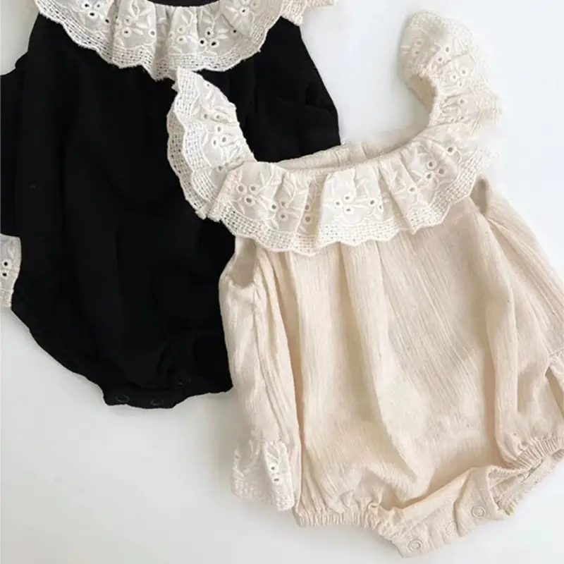 Baby Girl's Lace One-Piece Nightwear Set Black & Cream — feature 9