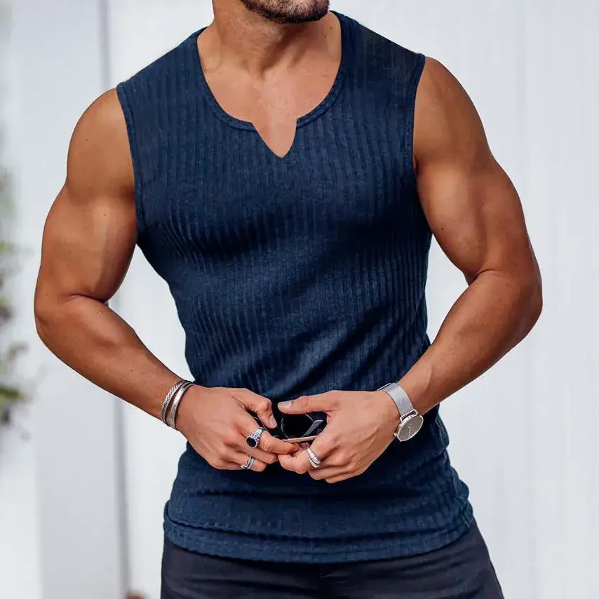 Men's Black Knitted Slim Fit Vest with V-Neck