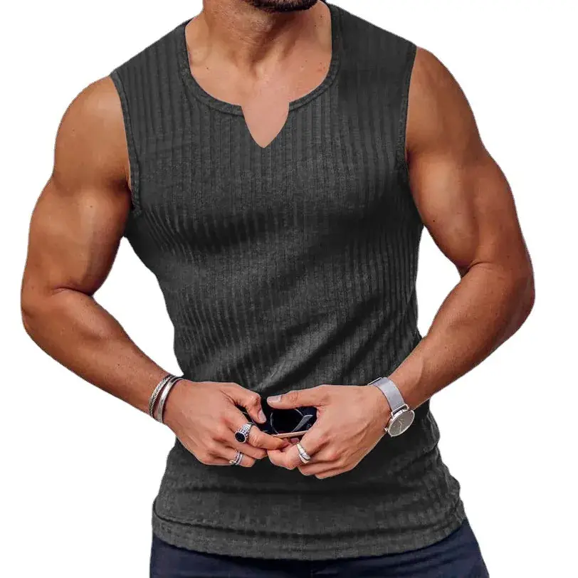 Men's Black Knitted Slim Fit Vest with V-Neck