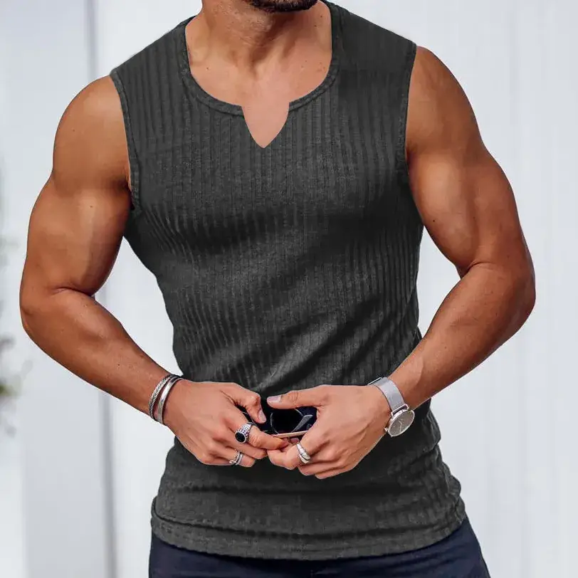 Men's Black Knitted Slim Fit Vest with V-Neck