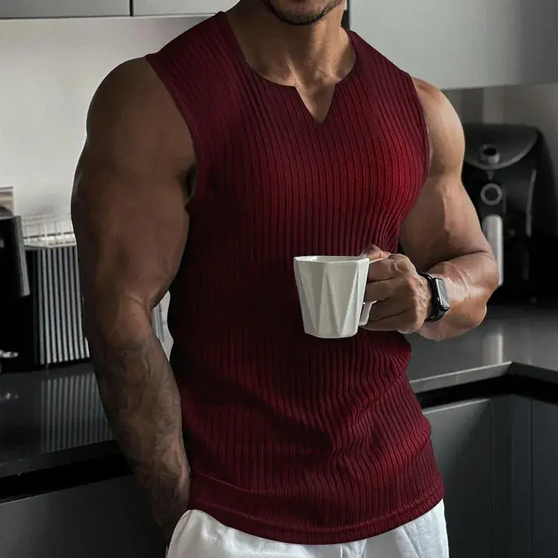 Men's Black Knitted Slim Fit Vest with V-Neck