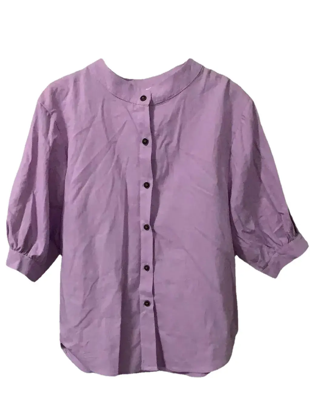 Women Cotton Linen Shirt Lantern Sleeve Large