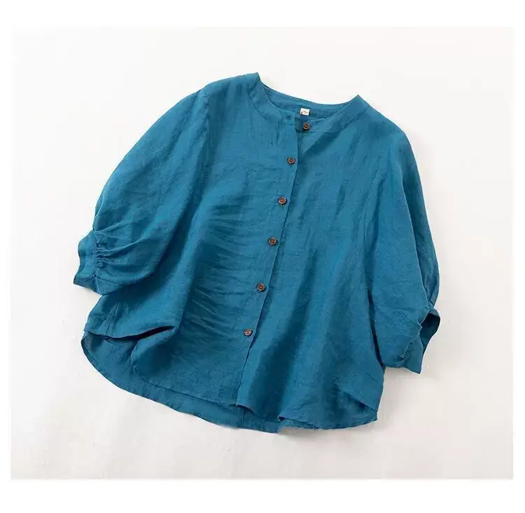 Women Cotton Linen Shirt Lantern Sleeve Large — feature 18