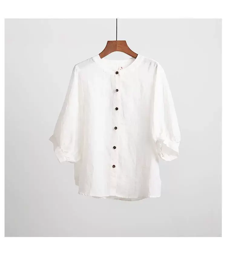 Women Cotton Linen Shirt Lantern Sleeve Large — feature 19