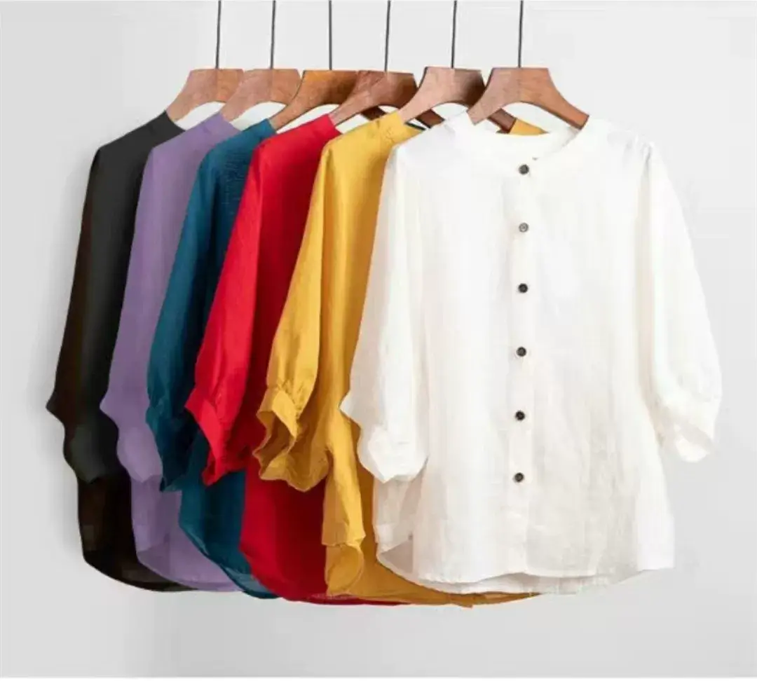 Women Cotton Linen Shirt Lantern Sleeve Large — feature 7