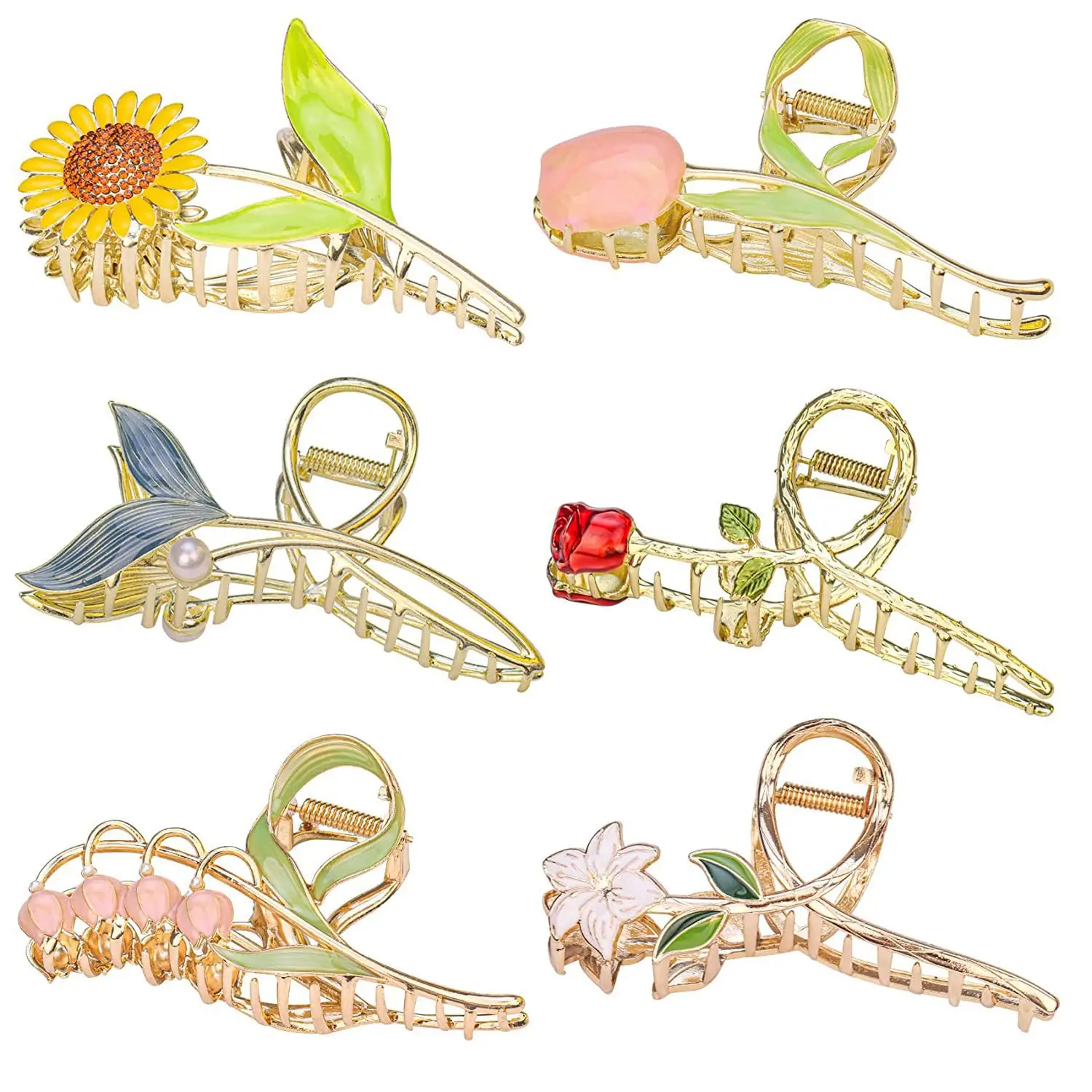 Korean Tulip Hair Clip Set Gold Alloy Women's Hair Accessories - Image 27