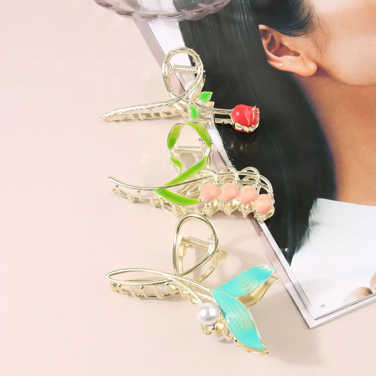 Korean Tulip Hair Clip Set Gold Alloy Women's Hair Accessories — feature 11