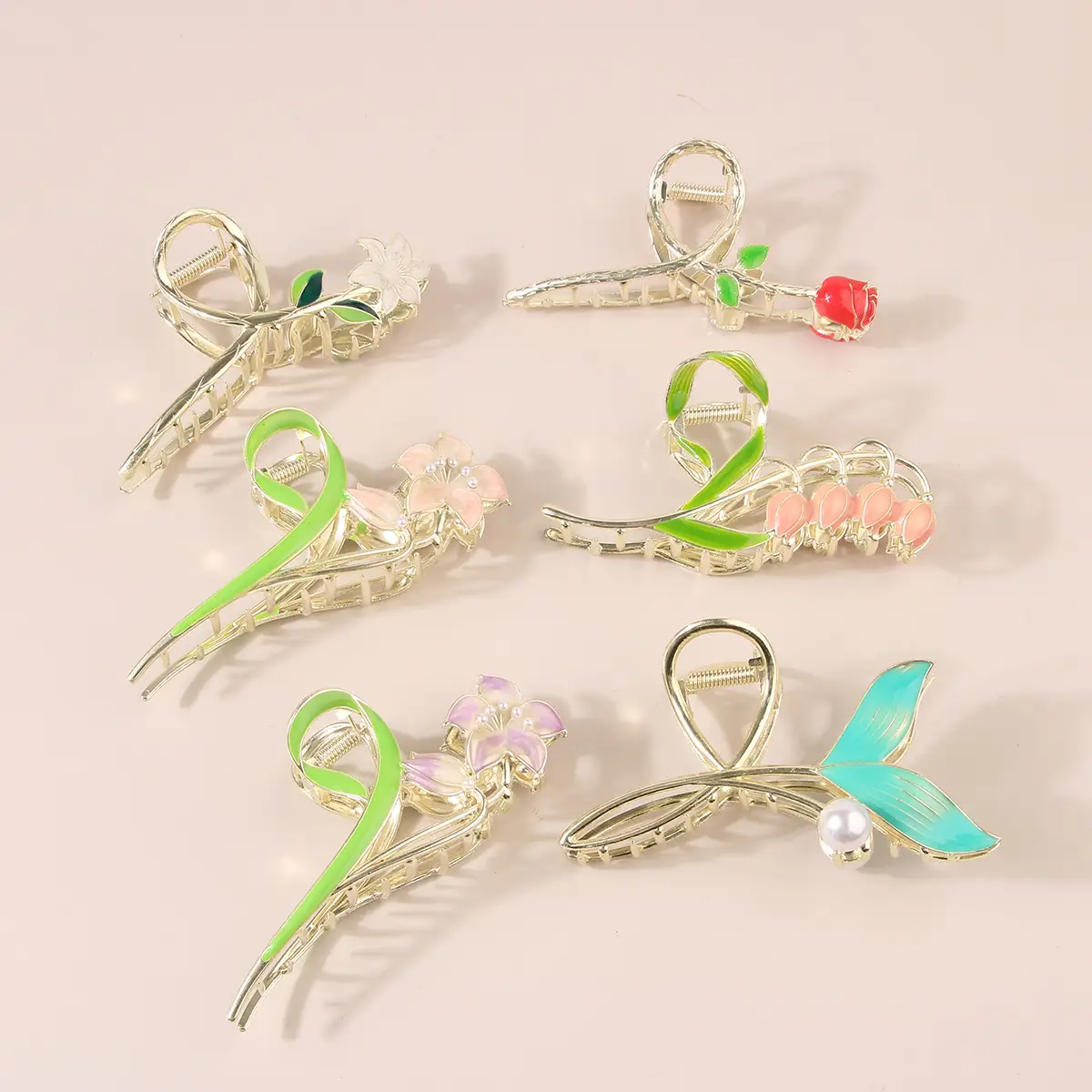 Korean Tulip Hair Clip Set Gold Alloy Women's Hair Accessories — feature 12