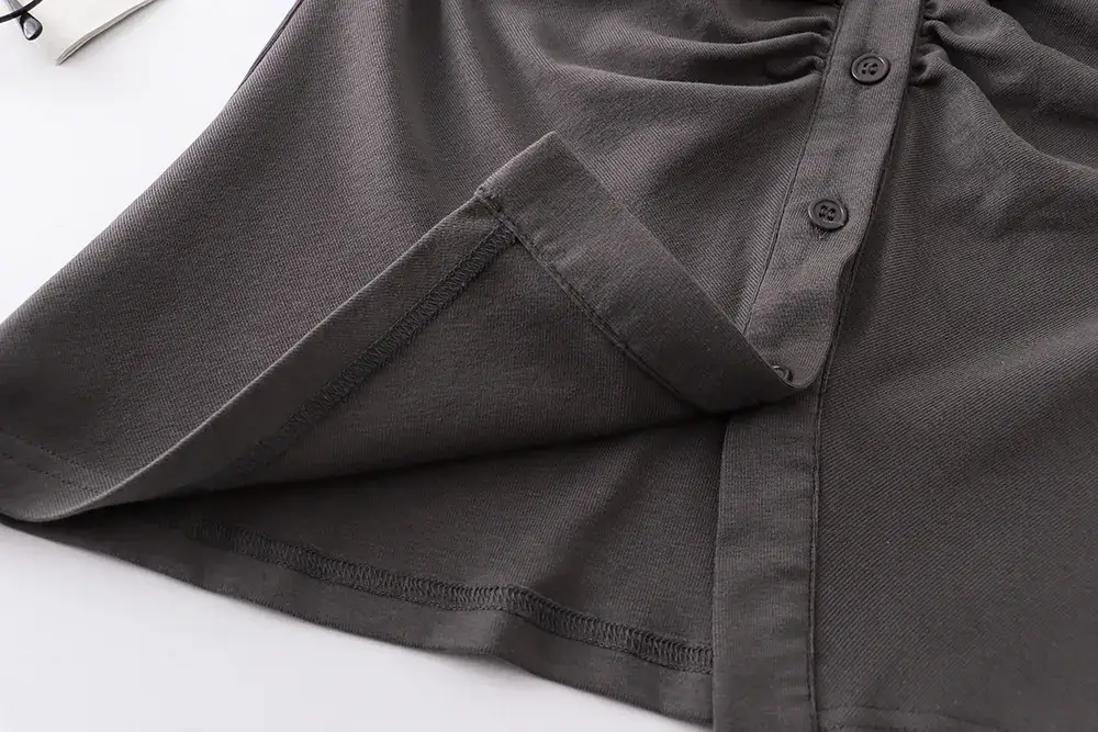 Women Pleated Button Shirt Grey Pure White