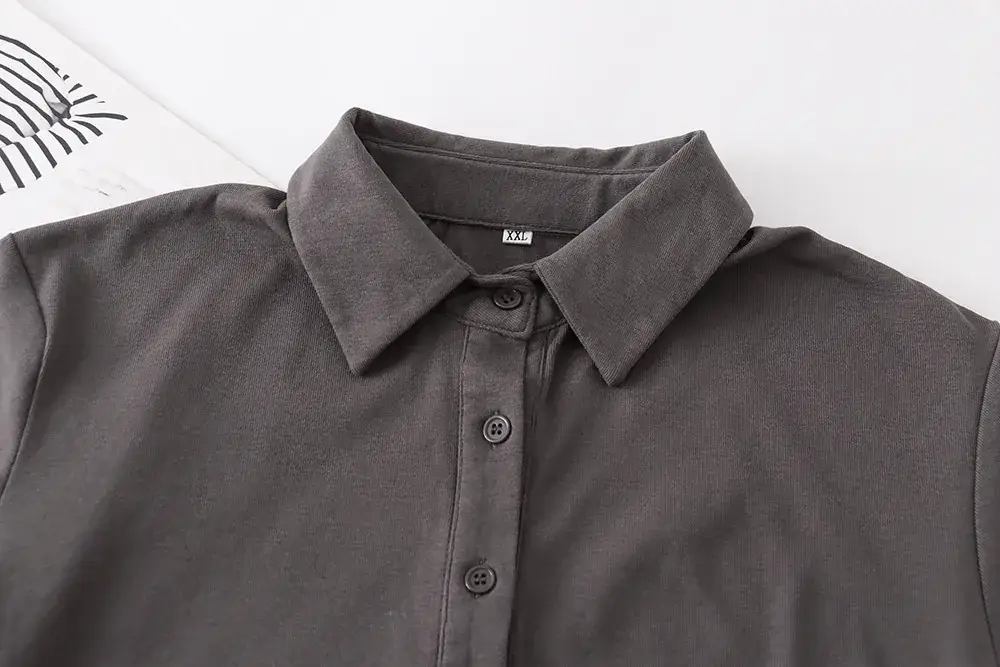 Women Pleated Button Shirt Grey Pure White — feature 4