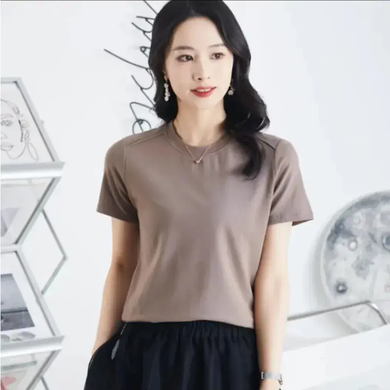 Women Summer T-Shirt Maroon Round Neck Slim Fit - Image 4