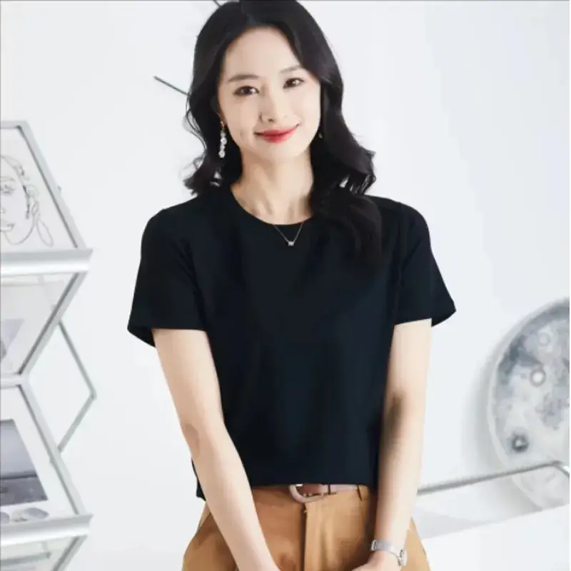 Women Summer T-Shirt Maroon Round Neck Slim Fit - Image 5