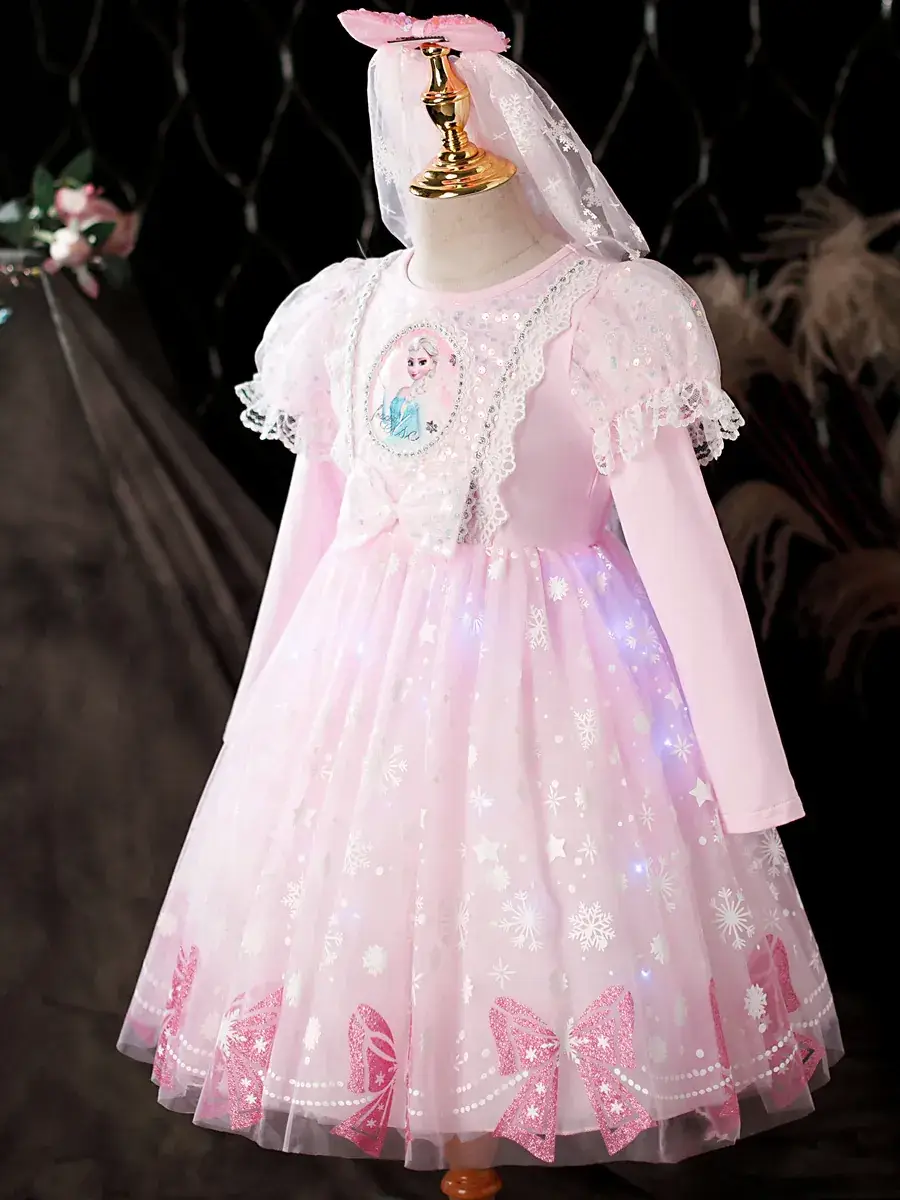Pink Glitter Elsa Princess Dress for Girls