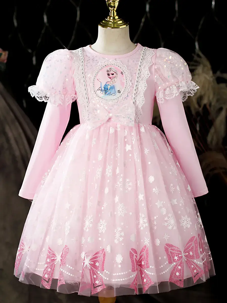 Pink Glitter Elsa Princess Dress for Girls