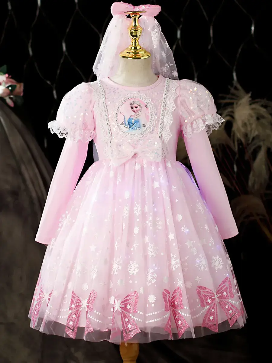 Pink Glitter Elsa Princess Dress for Girls